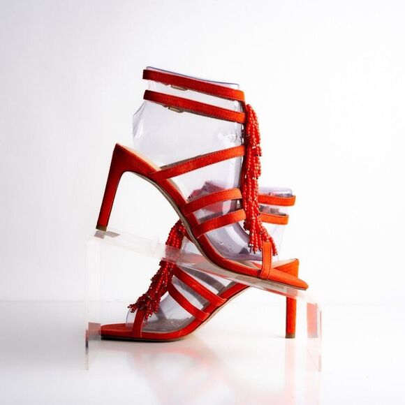 Boden Womens sandals Heels Orange Suede Beaded Open Toe US 7 EU 38 NWD - Picture 3 of 12